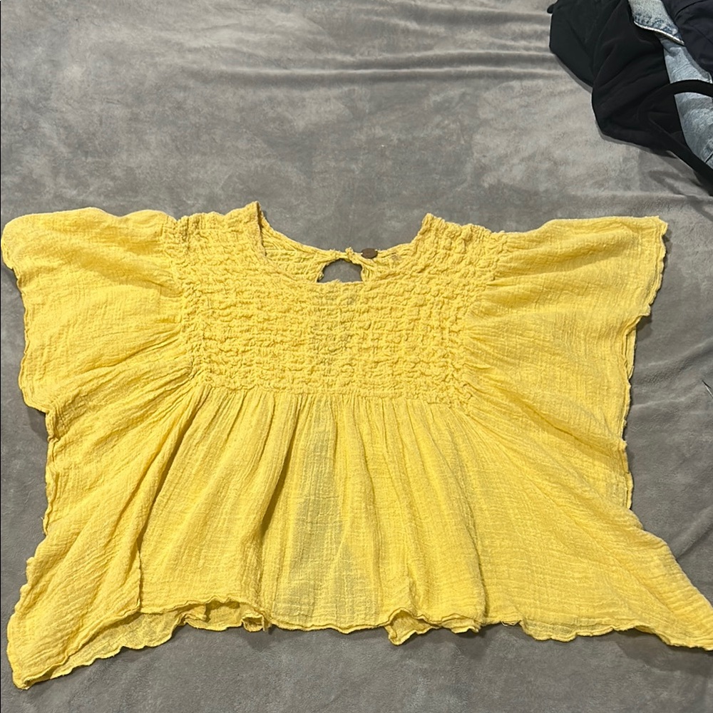Free People Yellow Women's Smocked Top w open back